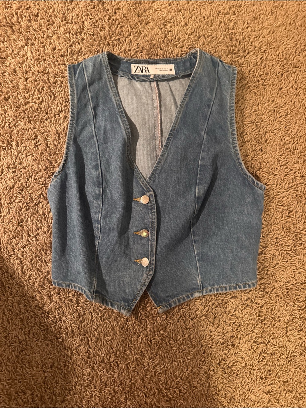 Zara Blue Denim Button-Front Vest